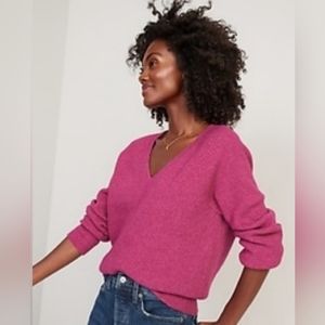 Old Navy V-Neck Mélange Shaker-Stitch Cocoon Sweater ~ BRAND NEW ~ Size L